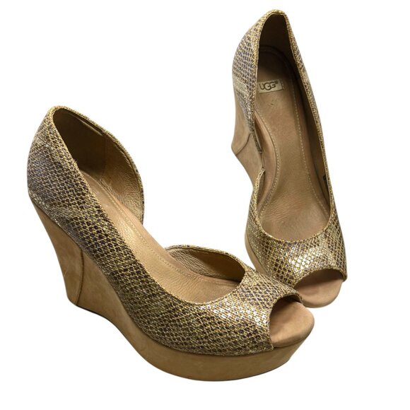 UGG Australia Toura Metallic Animal Print Peep-Toe D'Orsay Wedge - Picture 9 of 10